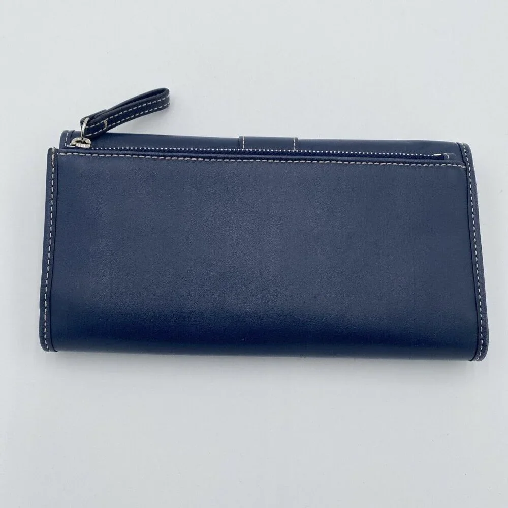 COACH Hamilton leather wallet trifold Nacy Blue Clutch Snap Zipper
